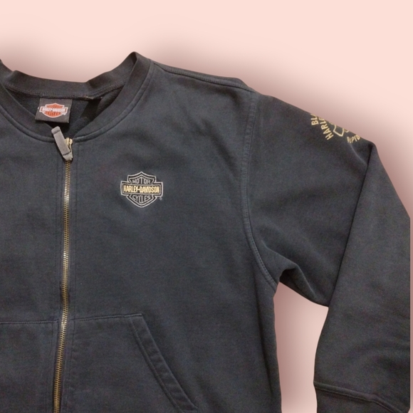 HARLEY DAVIDSON Bomber Jacket Black Pockets Zipper - Picture 3 of 5